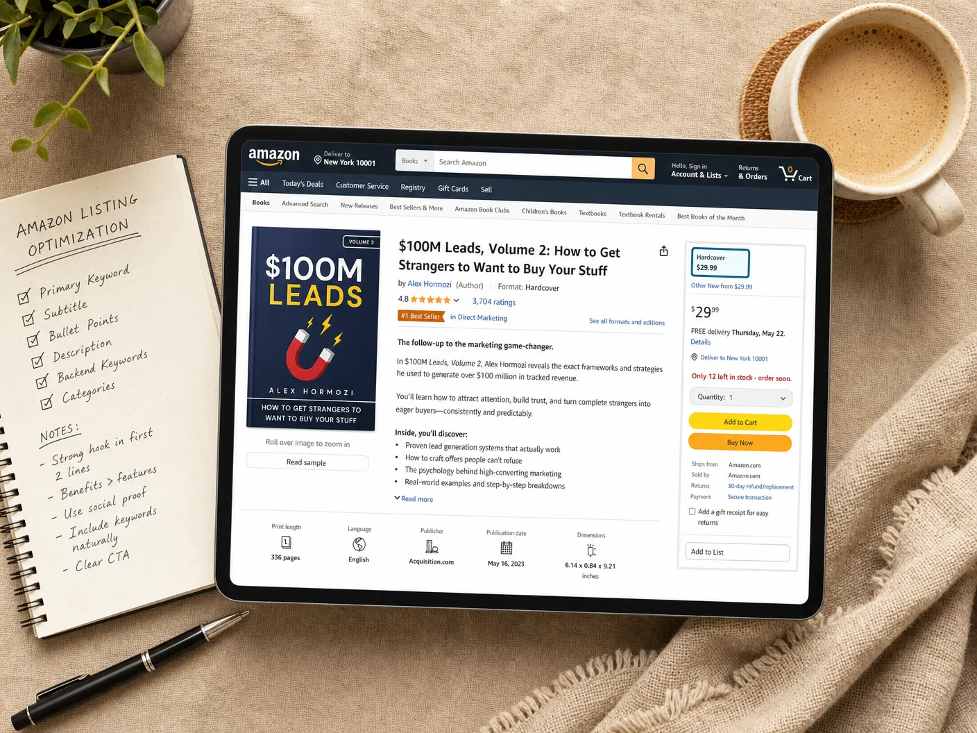 Amazon listing mockup on tablet